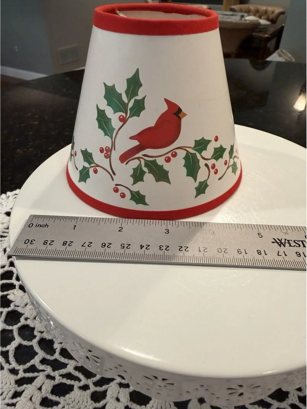 Vtg Christmas Clip On Mini Lamp Shade Cardinal & Holly Berries 4x5”